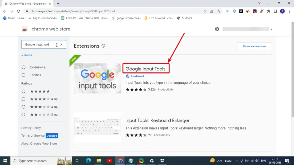 how to add Google input tool extension 