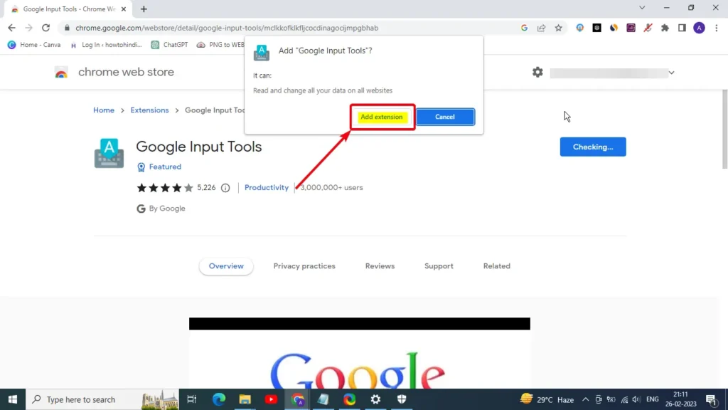 how to add Google input tool extension 