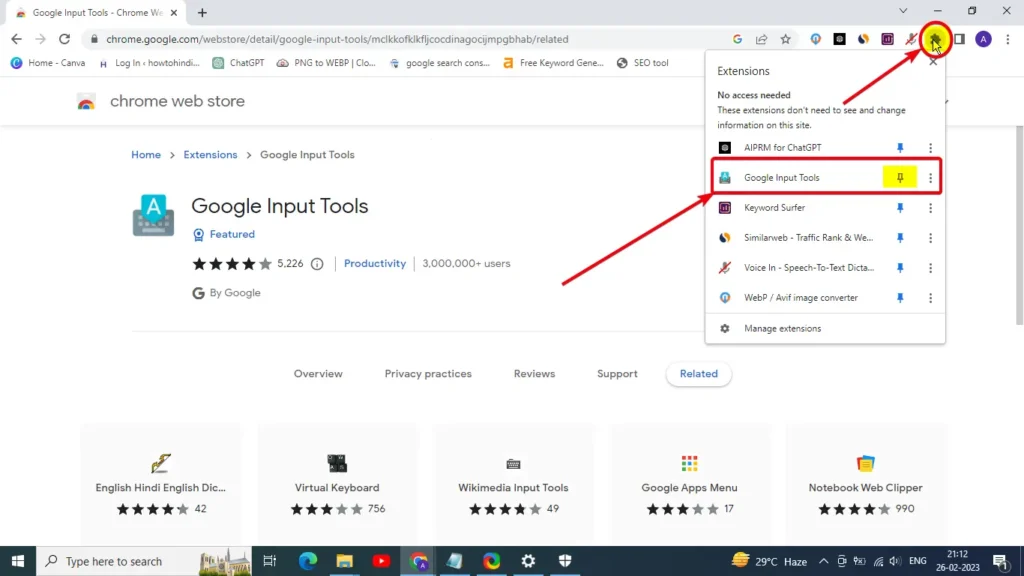 how to add Google input tool extension 