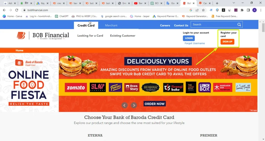 Bank of Baroda  credit card login