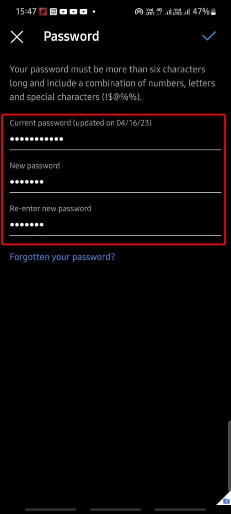 step by step process to change instagram password