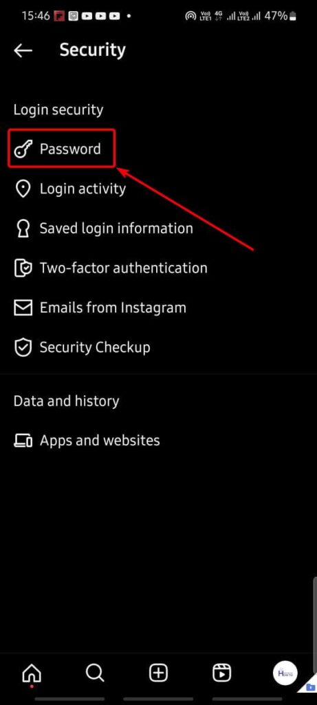 step by step process to change instagram password