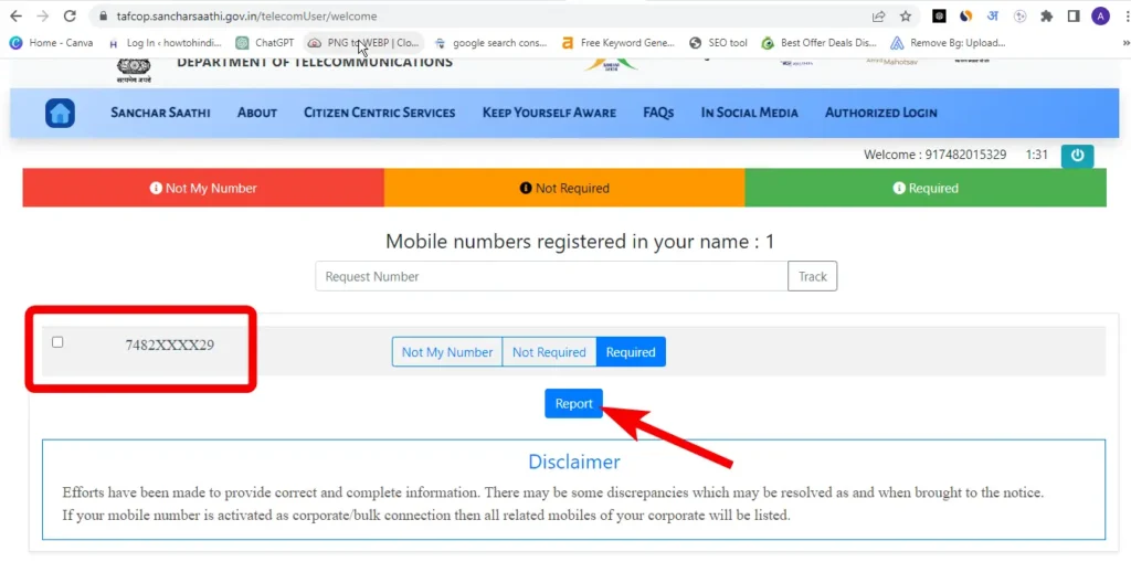 Block mobile number on sanchar saathi portal 