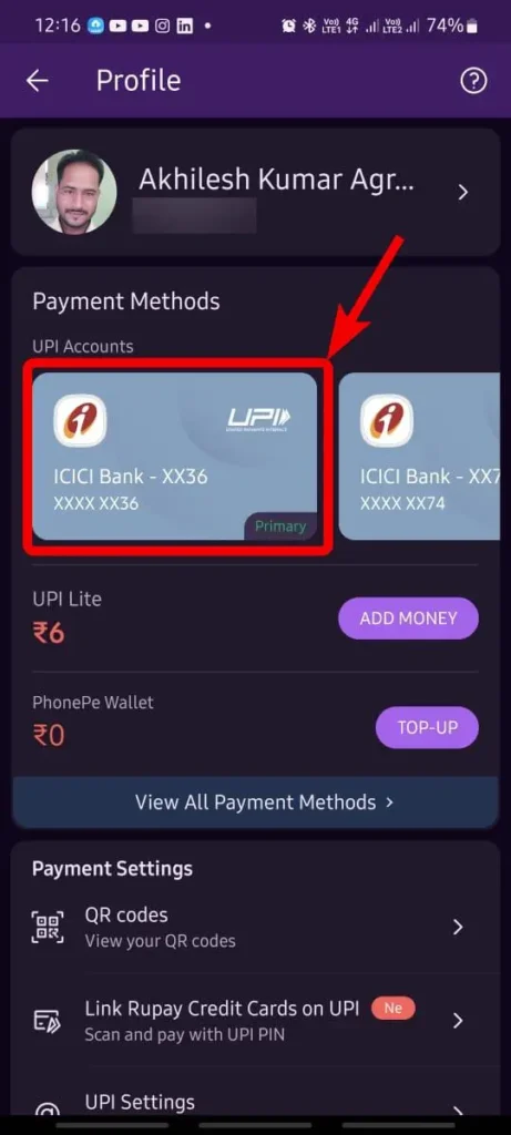 UPI Pin setting in phonepe