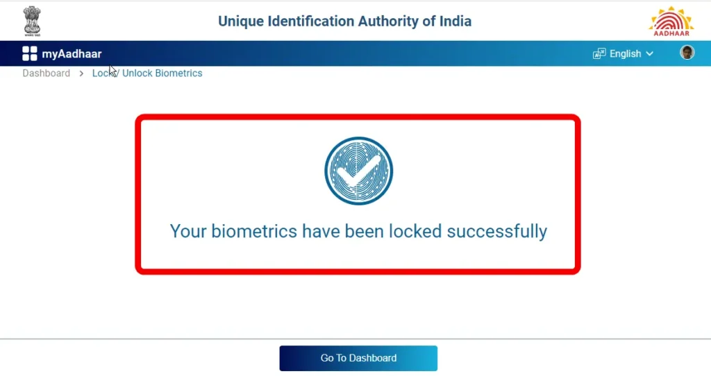 Aadhar card Biometrics locking process 